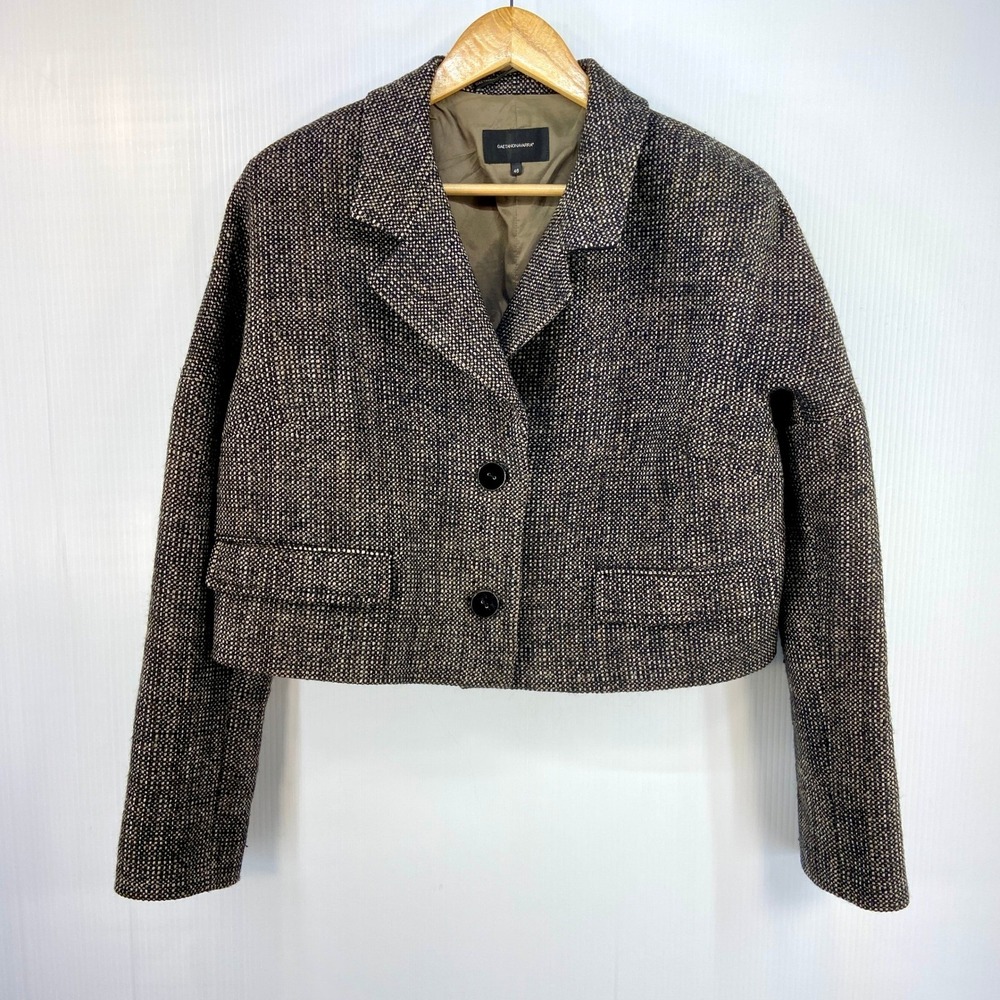 Gaetano Navarra Brown Tweed Cropped‎ Blazer Womens EU 46 US 12